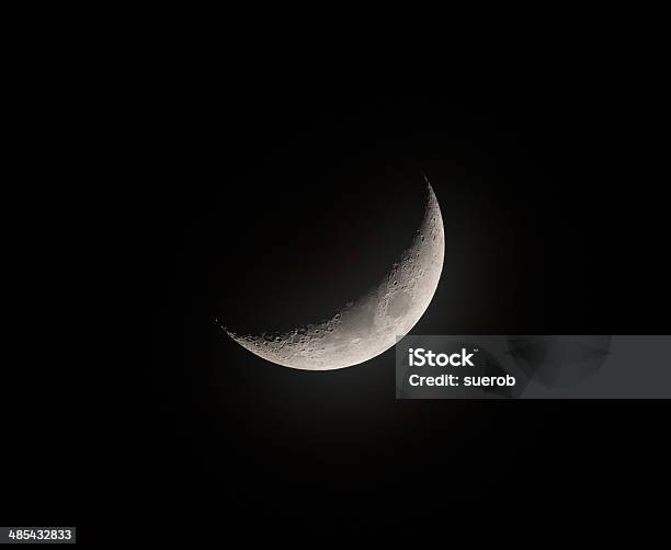 Waxing Crescent Moon Stock Photo - Download Image Now - Astronomy, Crescent, Horizontal