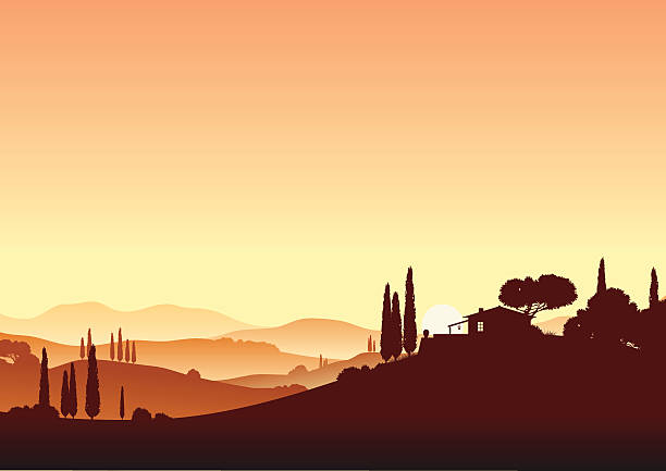 закат и holiday home - tuscany stock illustrations