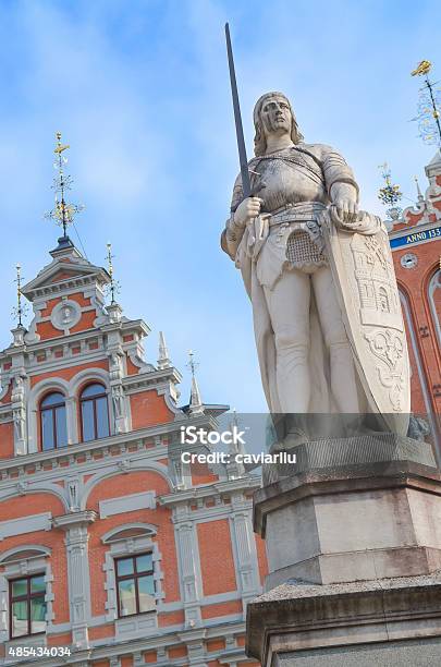 Sculpture Of Roland And St Peters Cathedral Church Riga Latvia Stock Photo - Download Image Now