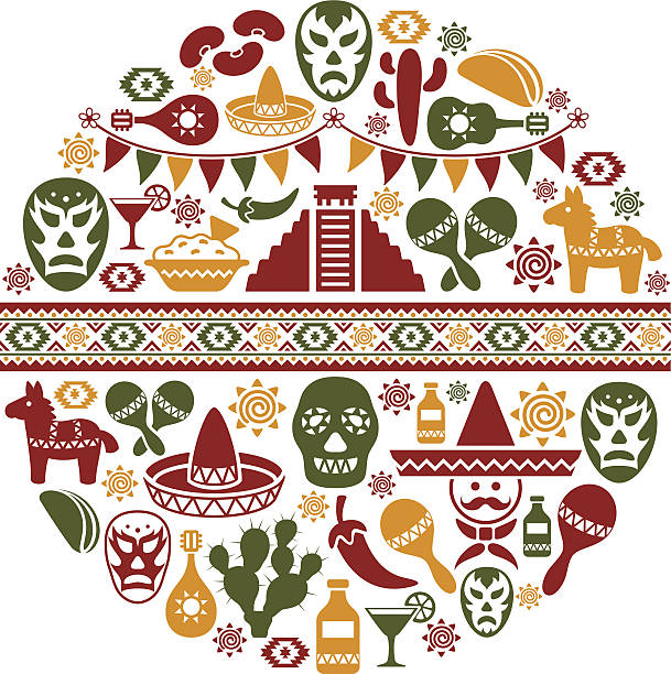 illustrations, cliparts, dessins animés et icônes de collage de la cuisine mexicaine - sombrero hat mexican culture isolated