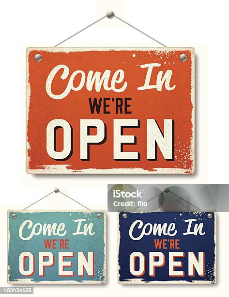 Retro Open Business Signs Stockvectorkunst en meer beelden van Bord open - Bord open, Bord - Bericht, Hangen
