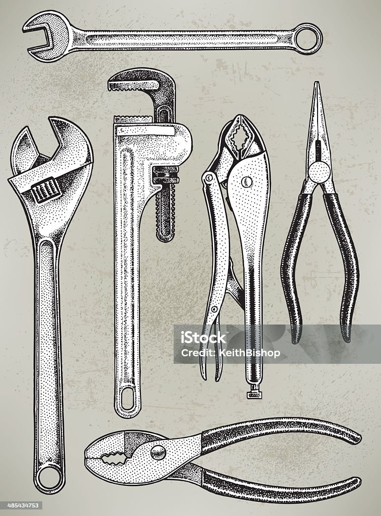 Tools - Repair Equipment, Wrench, Pliers Tools - Repair Equipment, Wrench, Pliers. Pen and ink illustrations of Tools. Check out my "Construction Vector" light box for more. Adjustable Wrench stock vector