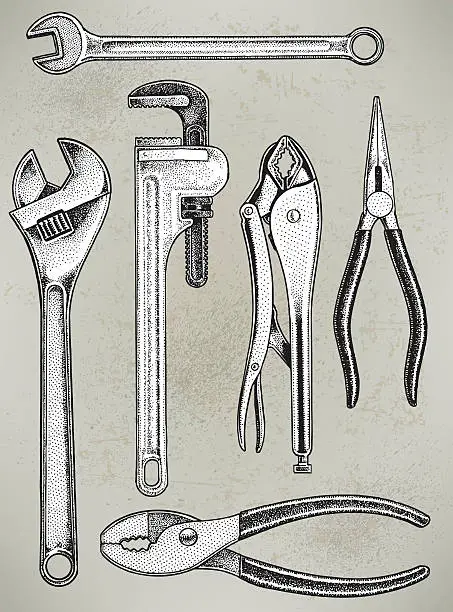 Vector illustration of Tools - Repair Equipment, Wrench, Pliers