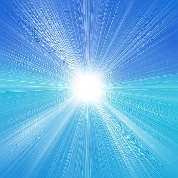 istock Sun on blue sky with lenses flare 485435315