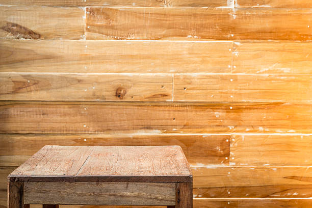 istock Empty top wooden table and wooden wall background 485435452