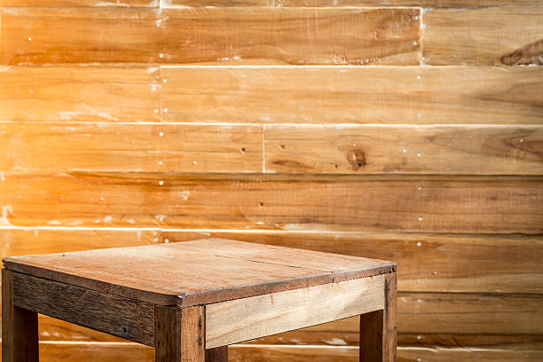 istock Empty top wooden table and wooden wall background 485435454