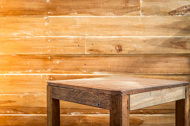 istock Empty top wooden table and wooden wall background 485435456