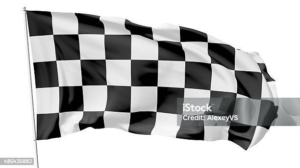 Checkered Flag On Flagpole Stock Photo - Download Image Now - 2015, Beginnings, Checked Pattern