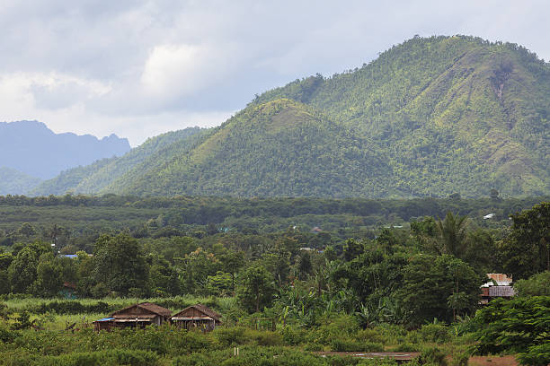 istock Field and forest against the big mountain and cloudys sky. 485435944