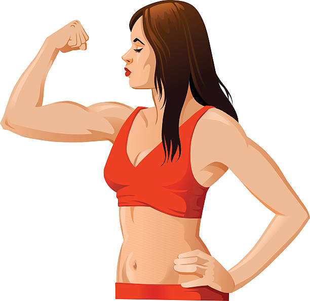 ilustraciones, imágenes clip art, dibujos animados e iconos de stock de mujer flexionar los músculos - human muscle women bicep girl power
