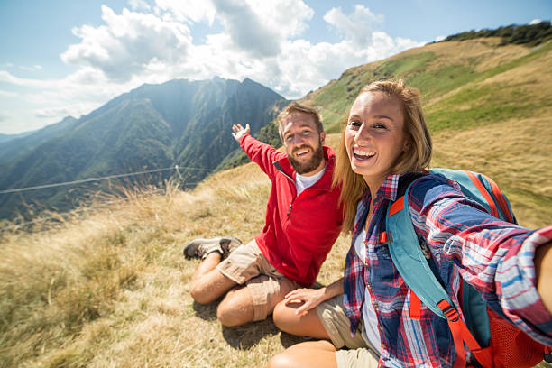 istock Couple selfie on mountain top 485440686