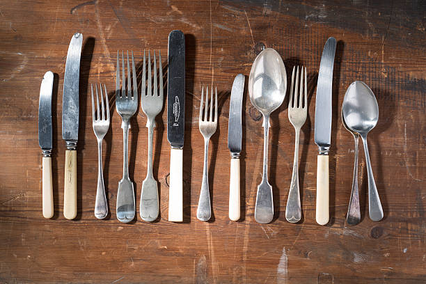 istock Vintage cutlery on wooden background 485442002