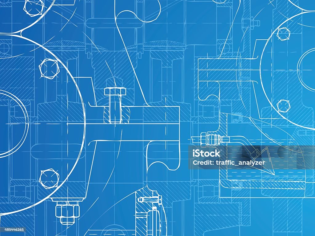 Blueprint of the reducing gear Illustration contains a transparency blends/gradients. Additional .aiCS6 file included. EPS 10 Engineer stock vector