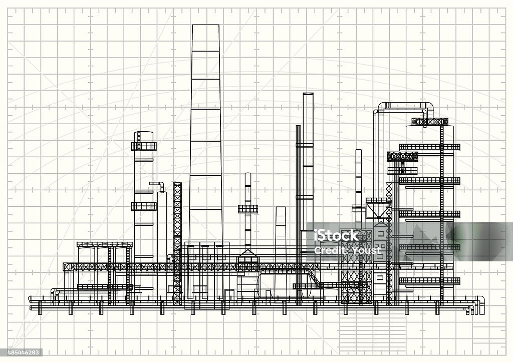Détaillée projet raffinerie de pétrole - clipart vectoriel de Plan d'architecte libre de droits