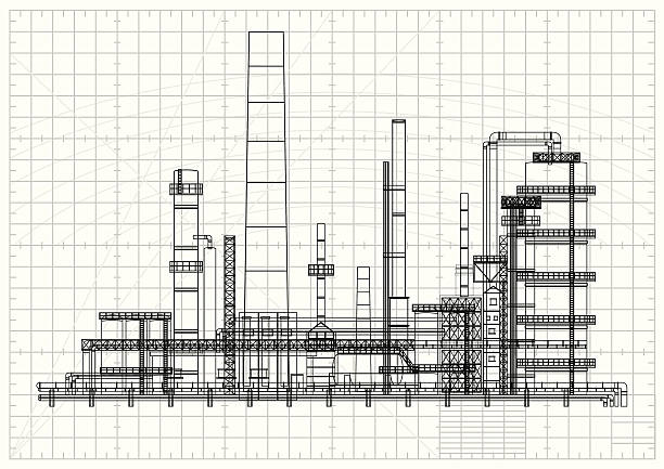 철두철미 엔진오일 리파이너리 청사진 - technology engineering gear drawing stock illustrations