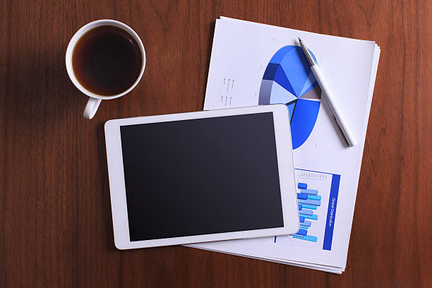 istock White screen digital tablet on business desk 485446623