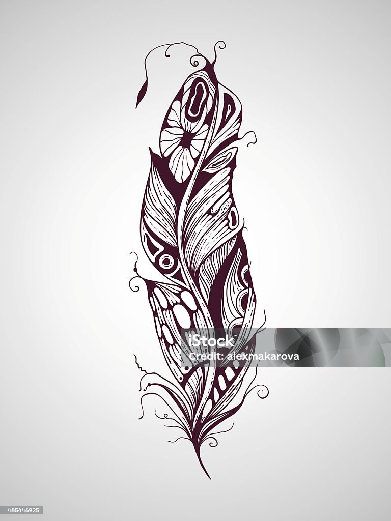 Vector Feather Vector highly detailed hand drawn tattoo feather Abstract stock vector