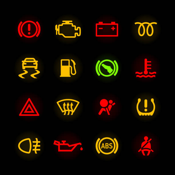 illustrations, cliparts, dessins animés et icônes de icônes de tableau de bord de voiture - emergency light