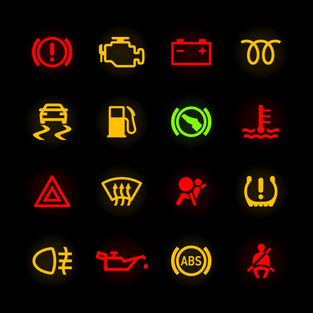 illustrazioni stock, clip art, cartoni animati e icone di tendenza di icone cruscotto auto - emergency vehicle lighting