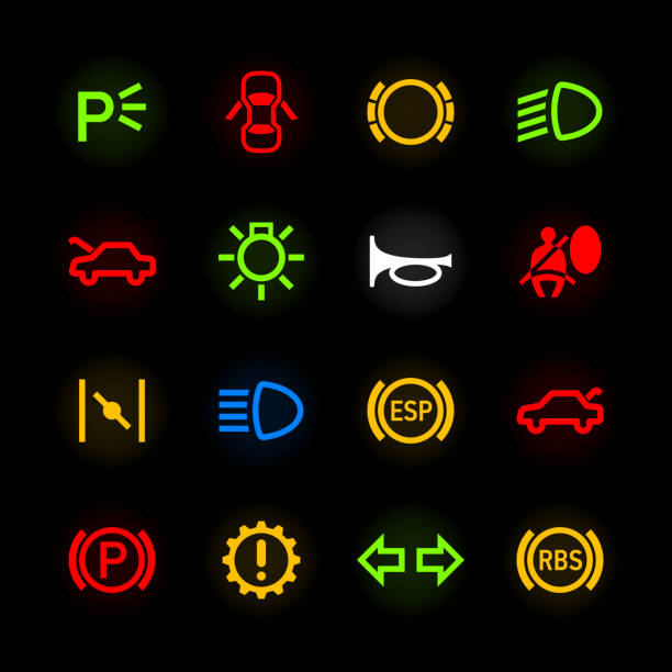 ilustrações, clipart, desenhos animados e ícones de ícones de painel de carro - car car door dashboard symbol