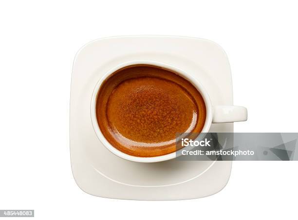 Top View Cup Of Coffee On White Background Stock Photo - Download Image Now - Aromatherapy, Breakfast, Bright