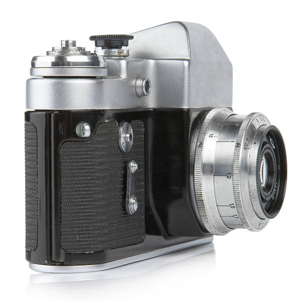 istock Old photo camera on white background 485450250