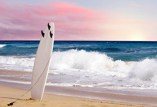 Surfboard on Fuerteventura beach.Canary islands