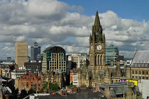 Manchester city center skyline.