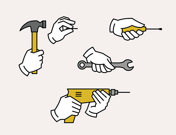 hand mit tools - work tool hand tool home improvement nail stock-grafiken, -clipart, -cartoons und -symbole