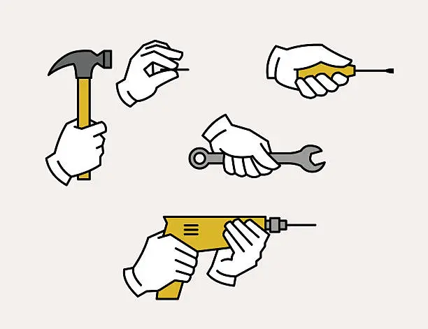 Vector illustration of Hand with tools