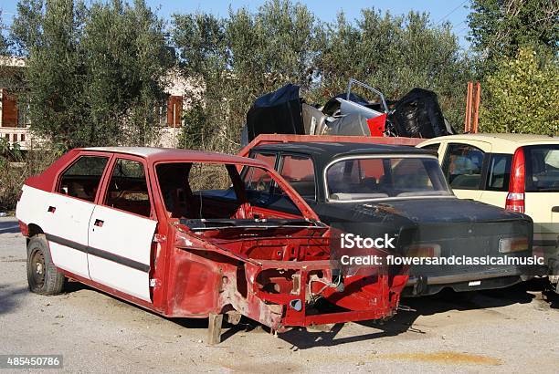 Scrapped Cars Stock Photo - Download Image Now - 2015, Auto Repair Shop, Business