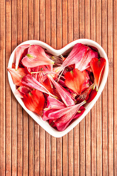 istock Spring floral petals love heart shape decor 485451183