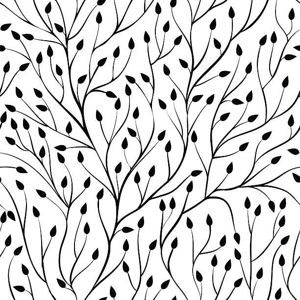 schöne monochrom schwarz und weiß nahtlose hintergrund mit weihnachtsbaum-niederlassungen. - tree outline branch forest stock-grafiken, -clipart, -cartoons und -symbole