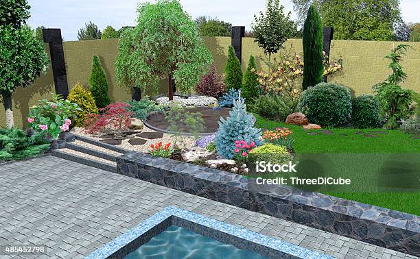 Landscape Design Plant Groupings 3d Render Stock Photo - Download Image Now - 2015, American Arborvitae, Blue Spruce