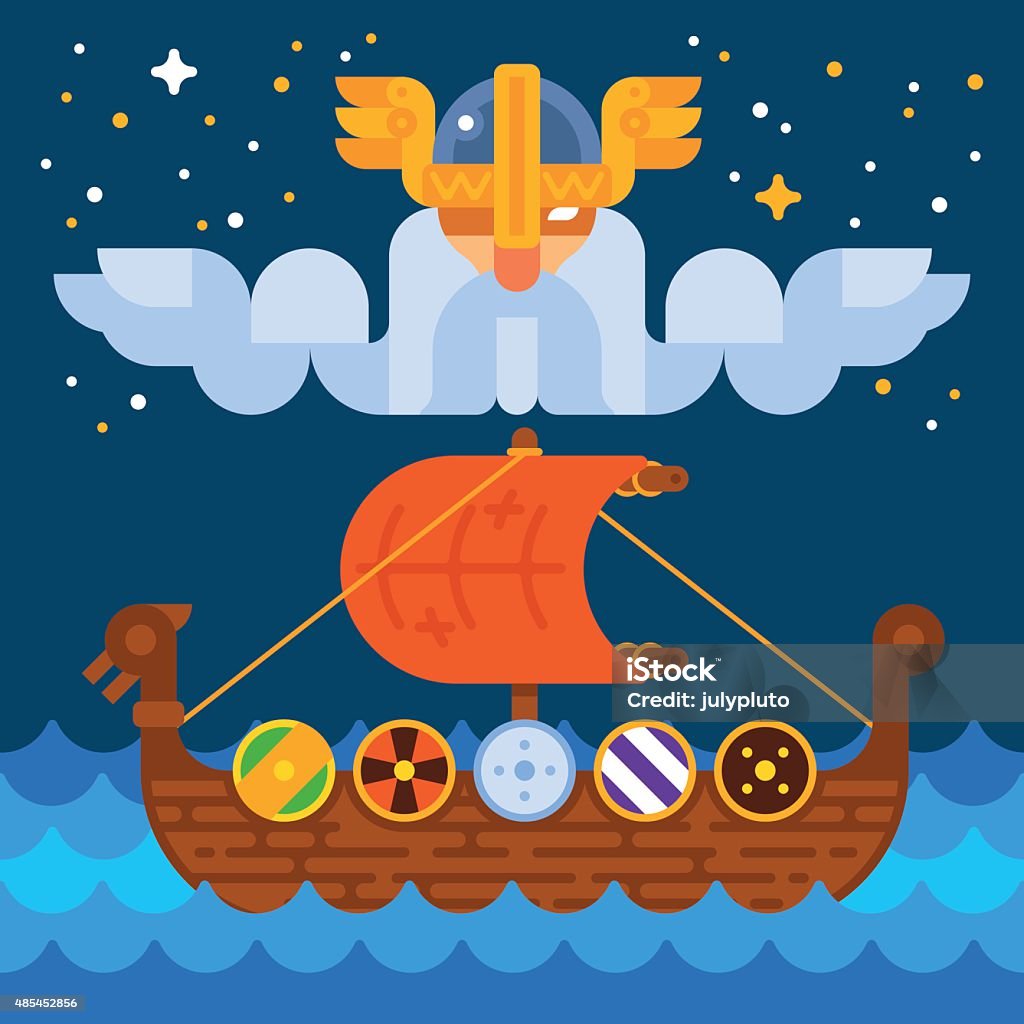 Viking Ship under Odin's Control - Royaltyfri Vikingaskepp vektorgrafik