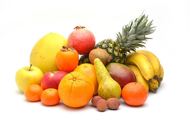 istock Assortment of exotic fruits isolated on white 485455464