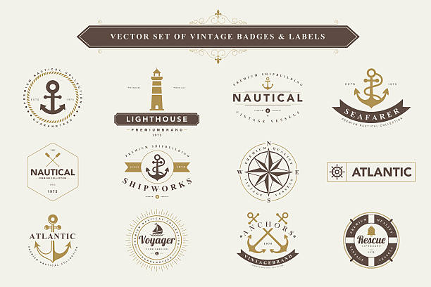 Set of vintage badges and labels. Set of vintage  nautical badges and labels boat stock illustrations
