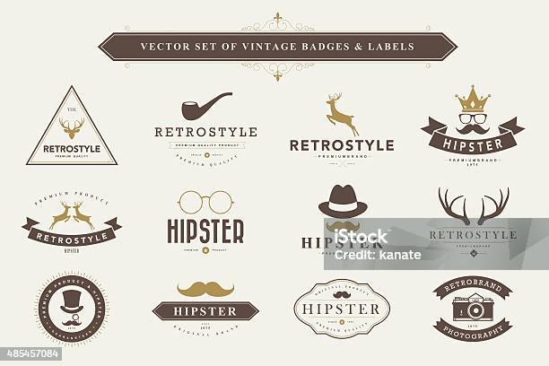 Set Of Vintage Badges And Labels Stock Illustration - Download Image Now - Abstract, Art, Art And Craft