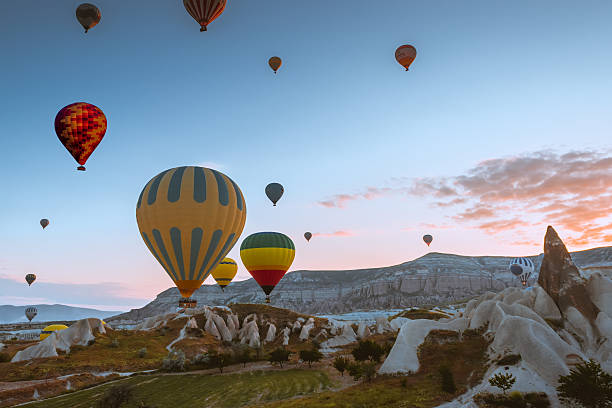 istock Hot air balloon flying over Cappadocia, Turkey 485462930