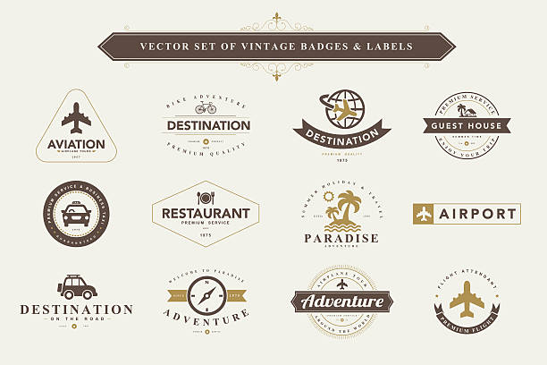 Set of vintage travel badges and labels