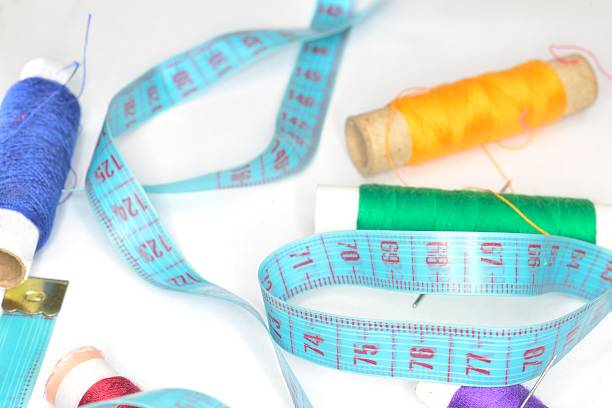 istock retro blue  ruler and many colored clew  with needles 485465254