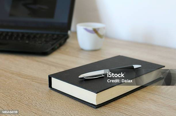 Workspace With Notebook Coffee Pen And Paper Stock Photo - Download Image Now - 2015, Book, Business