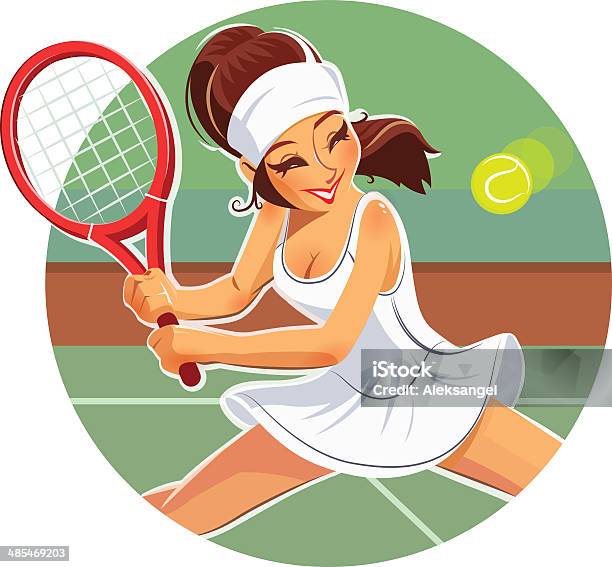 Bela Menina Jogar Ténis - Arte vetorial de stock e mais imagens de Ténis - Desporto com Raqueta - Ténis - Desporto com Raqueta, Mulheres, Brincar
