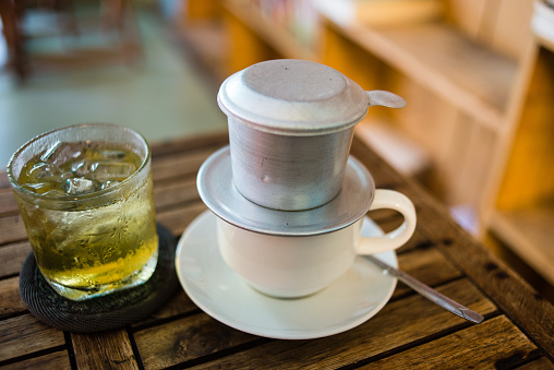 Coffee brewed in traditional, Vietnamese style