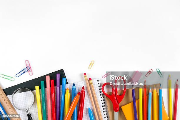 School Equipments And Accessories Stock Photo - Download Image Now - School Supplies, Education, Equipment