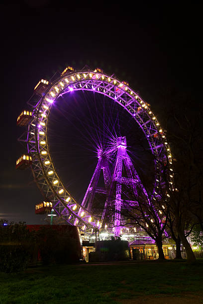 grande roue - vienna ferris wheel night prater park photos et images de collection