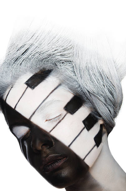 istock Vertical portrait of face art in form as piano 485470419