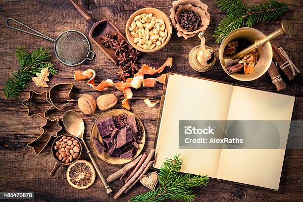 Spices For Christmas Cakes Stock Photo - Download Image Now - Christmas, Cookbook, Cake
