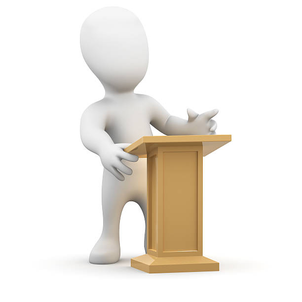 istock 3d Little person at the lectern 485471161