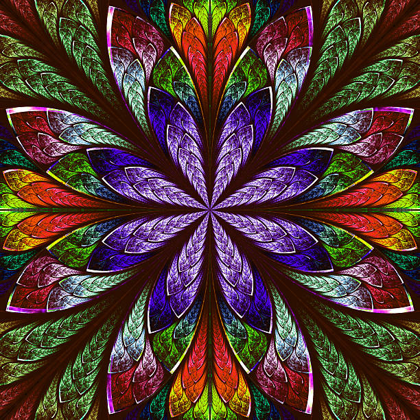istock Multicolor beautiful fractal in stained glass window style. 485472457
